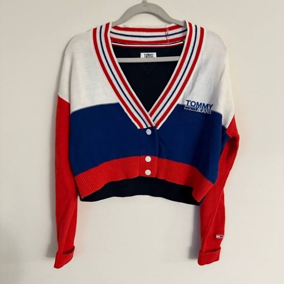 Tommy Hilfiger Cropped Cardigan XXS Red White Blue Preppy School - Picture 1 of 9